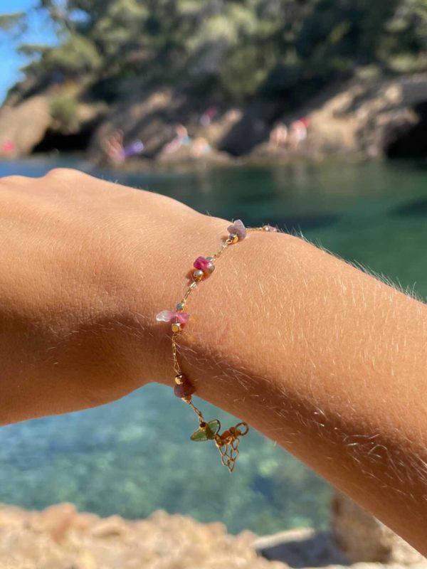Bracelet fin tourmalines en acier inoxydable