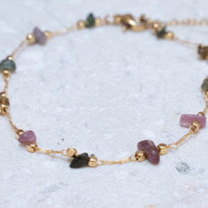 Bracelet coloré fin doré pierres tourmalines en acier inoxydable
