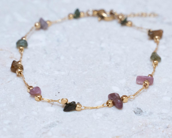 Bracelet coloré fin doré pierres tourmalines en acier inoxydable