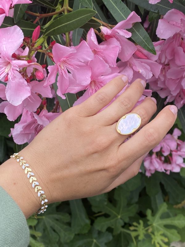 Bracelet en forme d'épi en acier inoxydable doré et blanc
