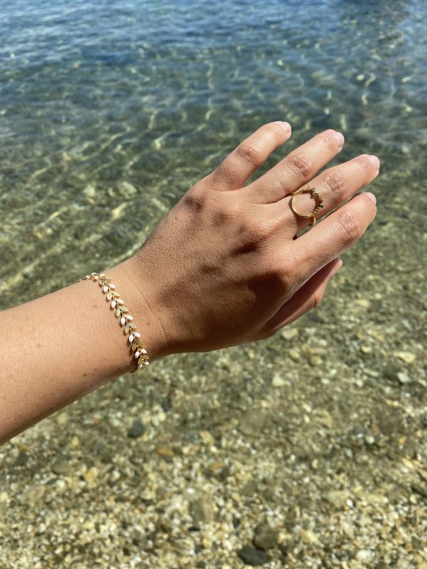 Bracelet en forme d'épi en acier inoxydable doré et blanc