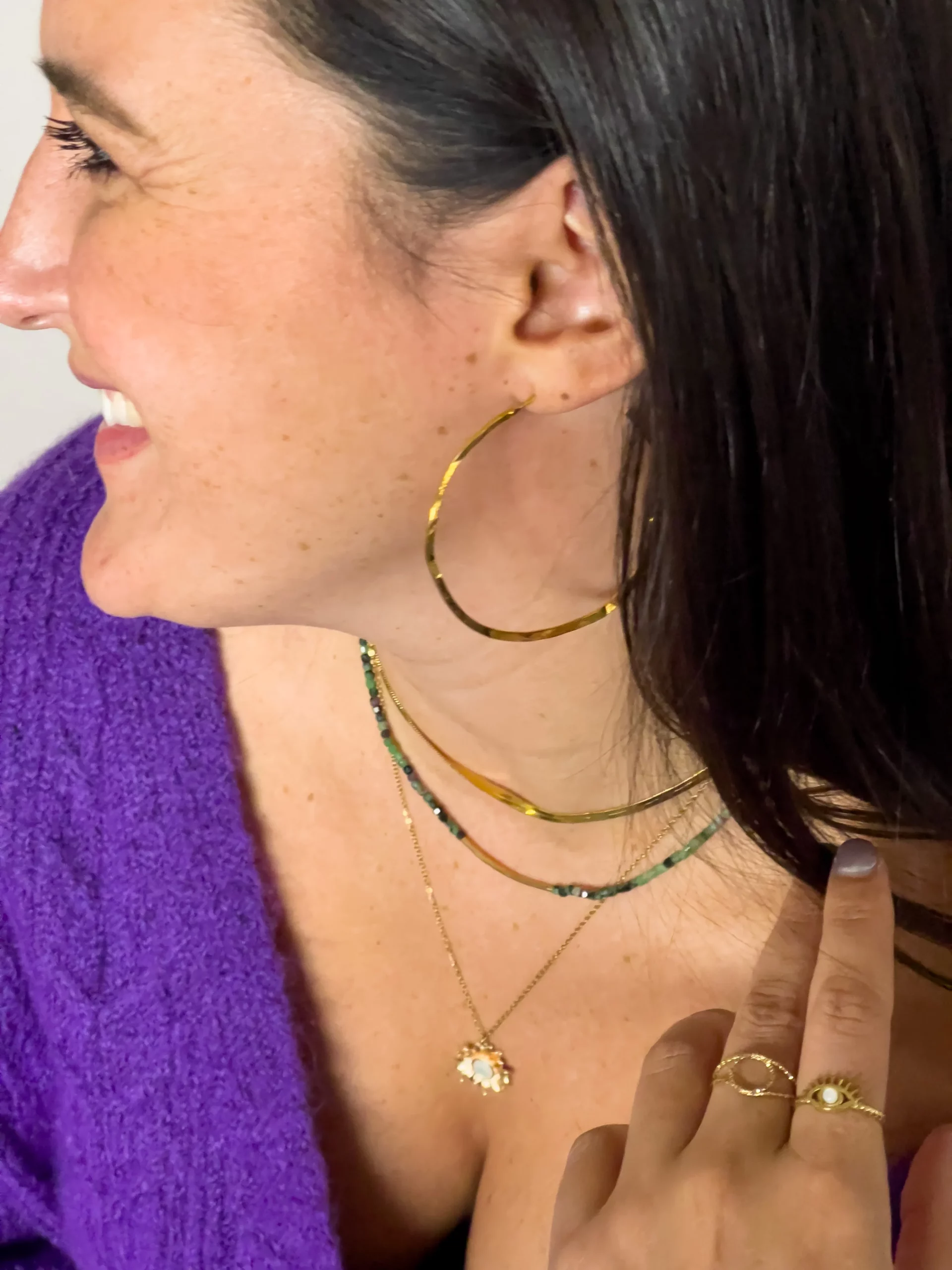 Paire de créoles froissées en acier inoxydable en laiton doré à l’or fin 1 micron or 24K