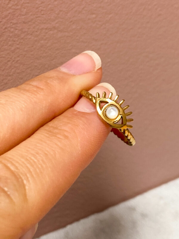 Bague œil nacre blanche acier inoxydable