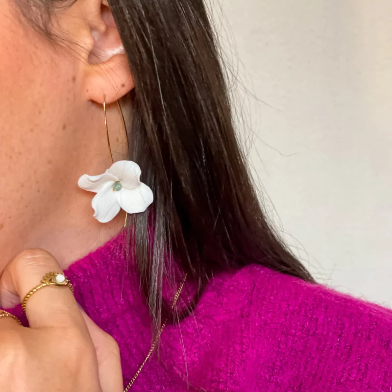 Boucles d'oreilles céramique blanche et agate