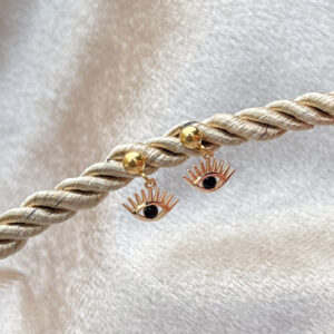 Boucles d'oreilles pendantes en acier inoxydable avec forme d'oeil avec un strass noir dans l’oeil