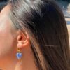 Boucles d'oreilles pendantes coeur bleu en acier inoxydable