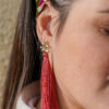 Boucles d’oreilles colorées, rouge en fil de coton avec attache en acier inoxydable