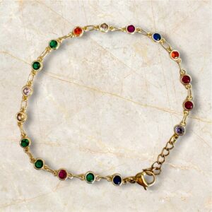 Bracelet composé de zircons de couleurs correspondant aux 7 chakras en acier inoxydable