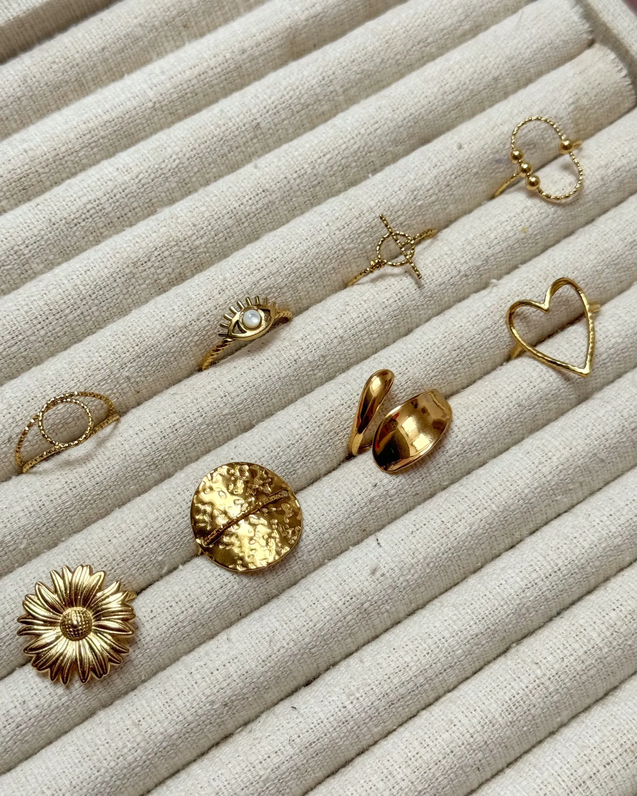 Bague acier inoxydable réglable fleur coeur oeil tendance