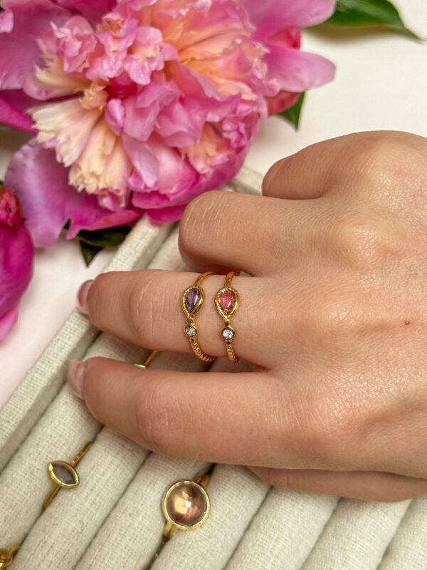 bague goutte atourmaline rose zincon