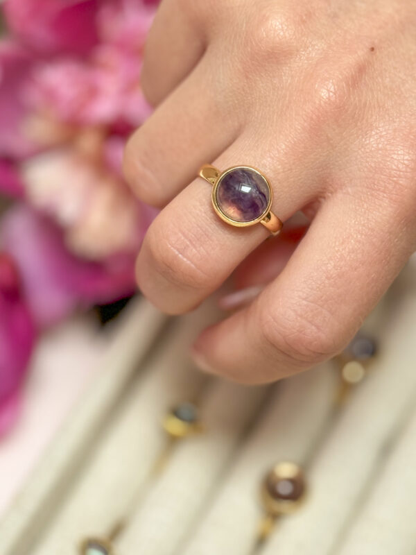bague cabochon améthyste acier inoxydable