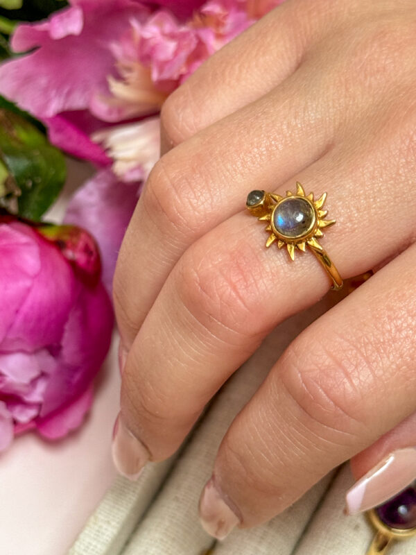 bague soleil labradorite acier inoxydable