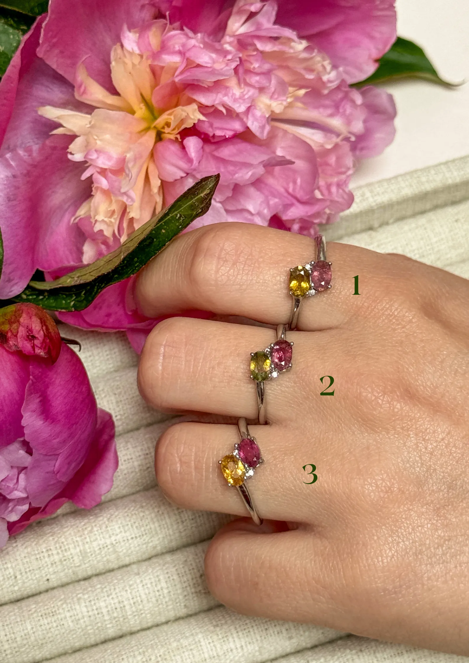 bagues argent 925 tourmaline melon d'eau