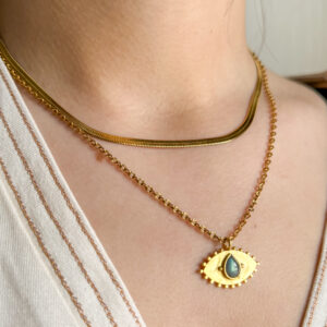 Collier en forme d'oeil et pierre de lune ou labradorite en acier inoxydable
