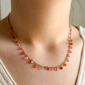 ras de cou en acier inoxdable et zircons tons de rose, pourpre, orange