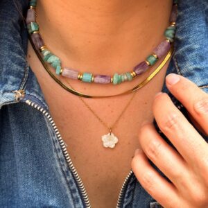 Choker Sienna en pierres d'Améthyste, Turquoise et Amazonite