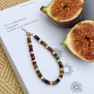 Bracelet tourmalines melon et nacre blanche coloré