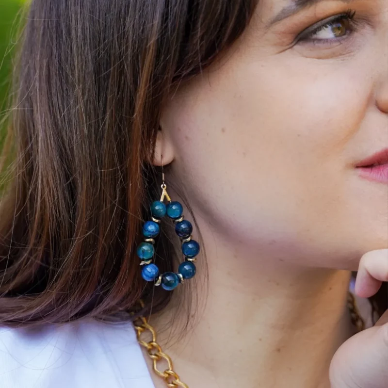 Boucles pendantes pierres naturelles, agate, bijoux élégants, style bohème.