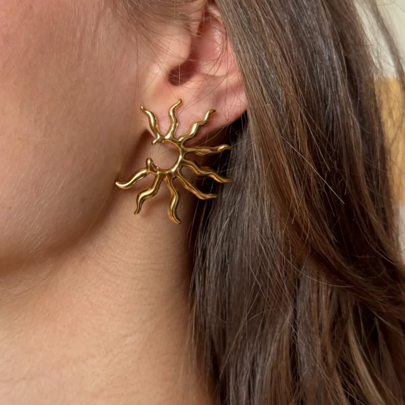 boucles soleil, bijoux lumineux, accessoire estival, boucle d’oreille tendance, design solaire