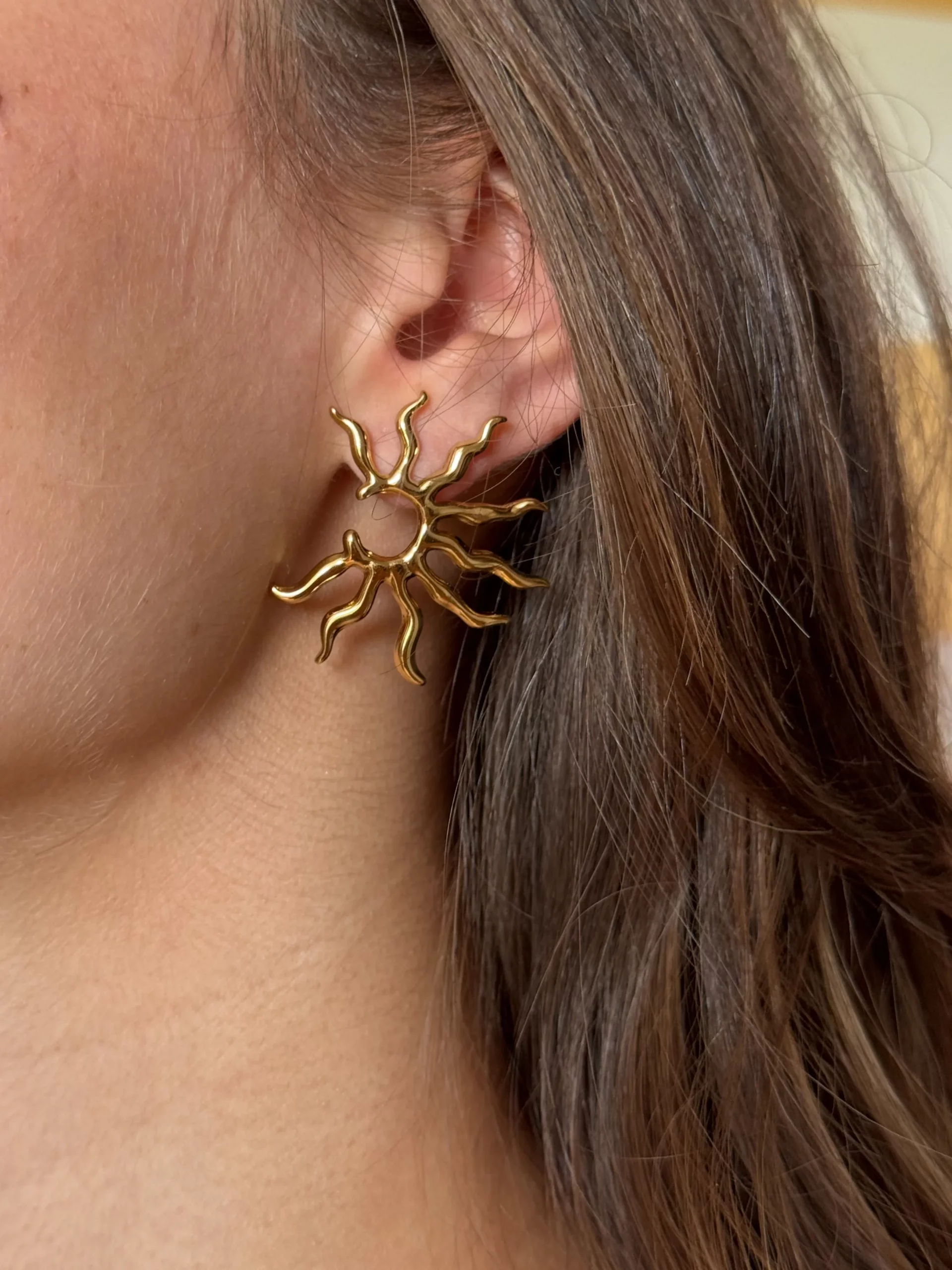 boucles soleil, bijoux lumineux, accessoire estival, boucle d’oreille tendance, design solaire