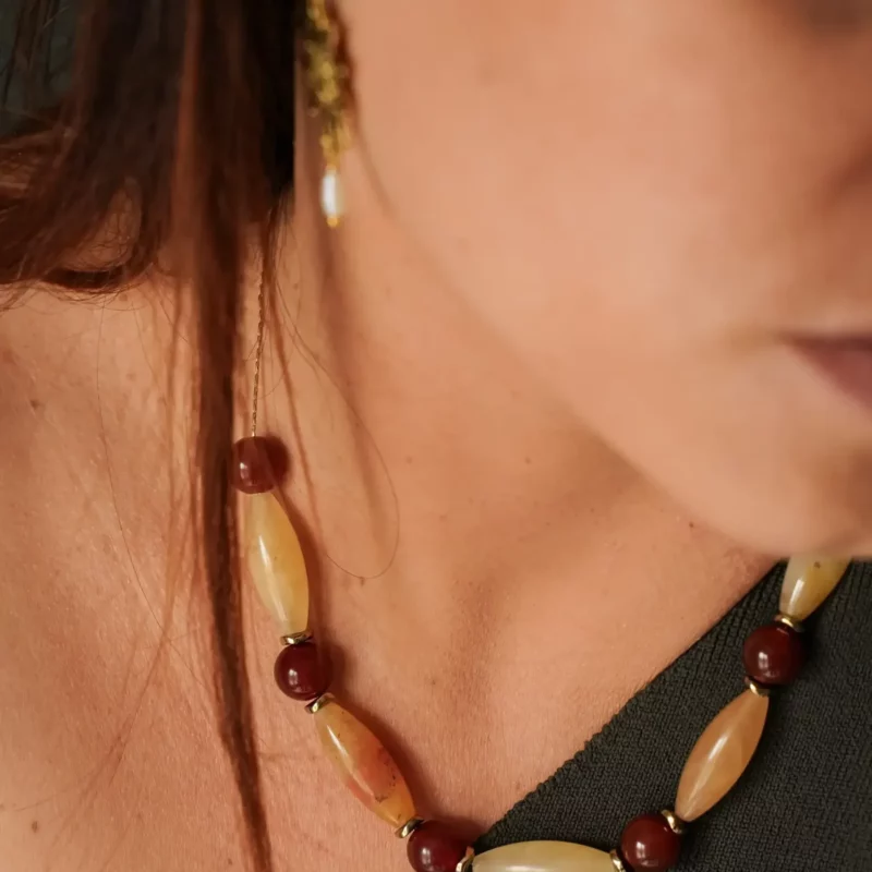 collier jade et cornaline, collier grosses perles tendance hiver 2025